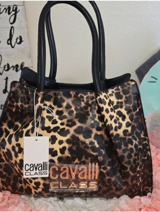 Cavalli Class Handbags - CAVALLI CLASS Cinque Ruched Shopper Bag Leopard Print